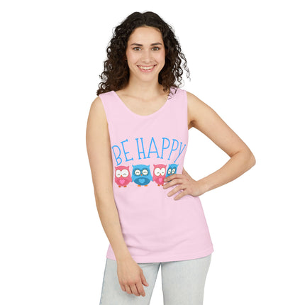 Be Happy Graphic design Unisex Garment-Dyed Tank Top