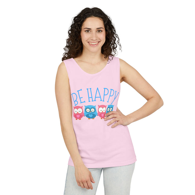 Be Happy Graphic design Unisex Garment-Dyed Tank Top