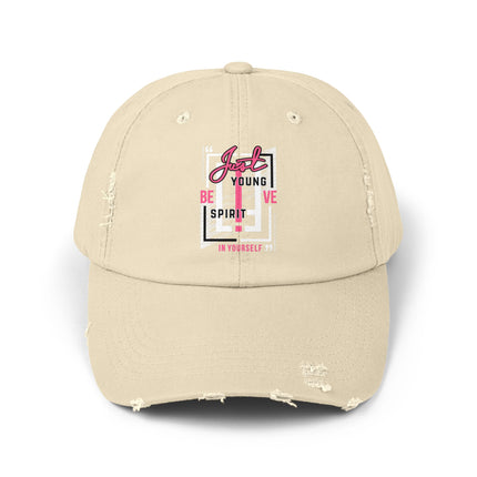 Unisex Distressed Cap mit Typografie-Motiven 