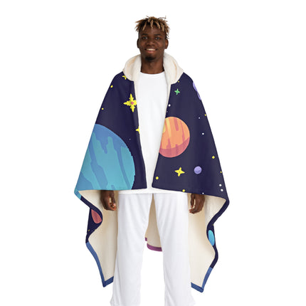 Niedliche 2 Hasen im Weltraummuster-Design mit Kapuze, Sherpa-Fleecedecke 