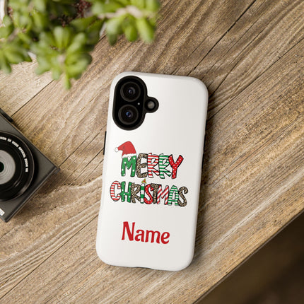 Merry Christmas Phone Case — Festive Santa Hat & Candy Cane Design Tough Case