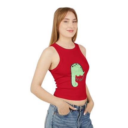 Hi Guys green dino Graphic designed Women's Micro Rib Racer Tank Top