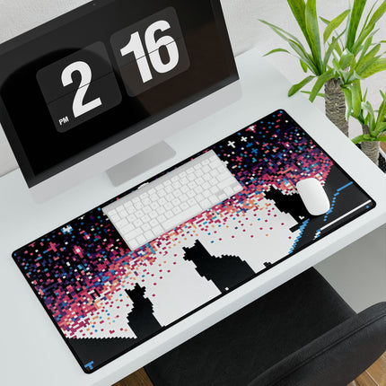Cat sitting on the roof design themed Desk Mats