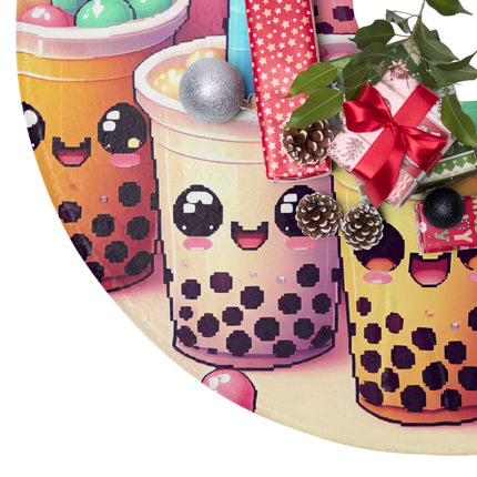 Group of Adorable Boba tea and friends design themed Christmas Tree Skirts