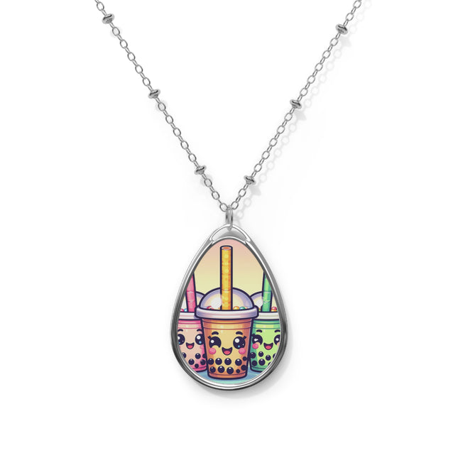 Süße Boba Tee und Freunde Design Themen Oval Halskette 