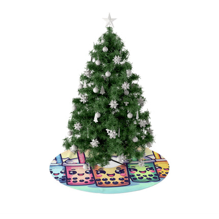 Cute Boba tea and friends design themed Christmas Tree Skirts