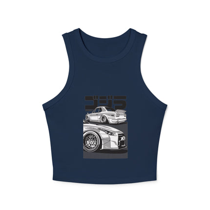 Damen Micro Rib Racer Tank Top mit Auto-Enthusiasten-Motiv