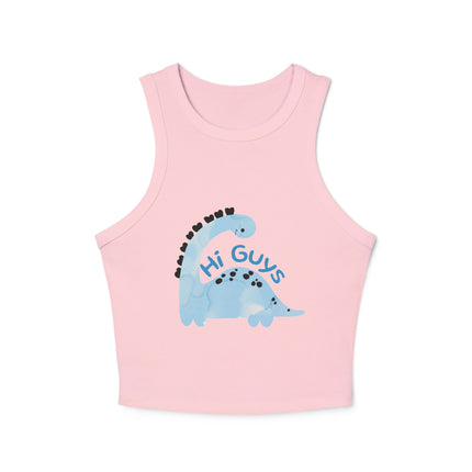 Hi Guys blue dino Graphic designed Women's Micro Rib Racer Tank Top