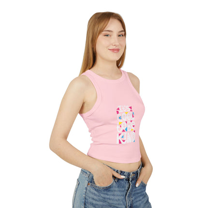 Damen Micro Rib Racer Tank Top mit Typografie-Motiven