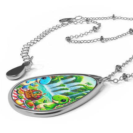 Süße ovale Halskette mit 2 Dino-Designs 
