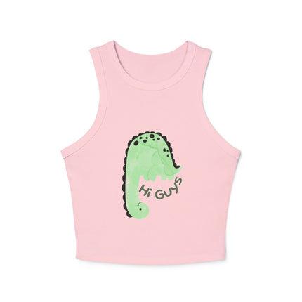 Hi Guys green dino Graphic designed Women's Micro Rib Racer Tank Top