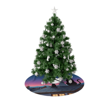 Cat looking at the sky design themed Christmas Tree Skirts