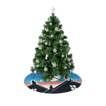 Cute Cat in night  design themed Christmas Tree Skirts