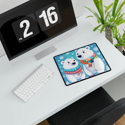 Cute 2 Polar Bear enjoys Snow design themed Desk Mats