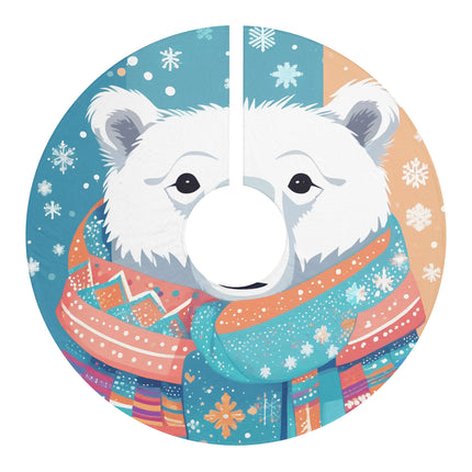 Cute Polar Beer enjoying Snow Flakes design themed Christmas Tree Skirts