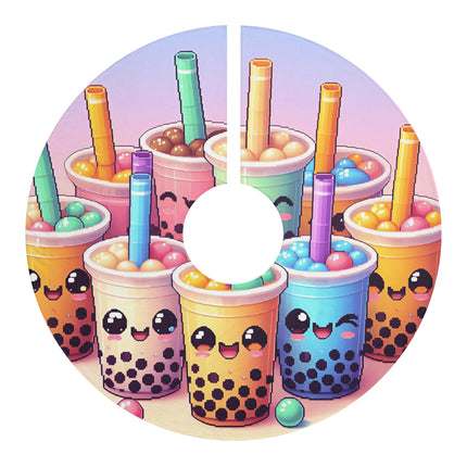 Group of Adorable Boba tea and friends design themed Christmas Tree Skirts