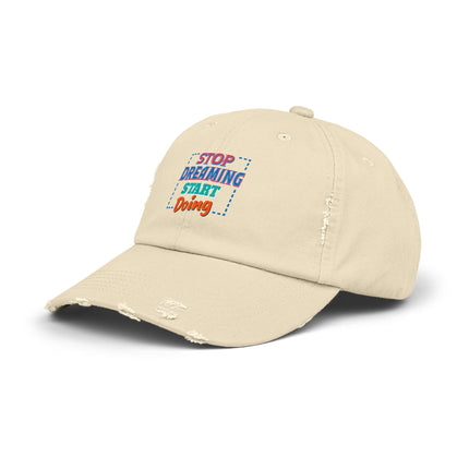 Unisex Distressed Cap mit Typografie-Motiven 