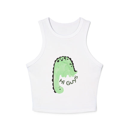 Hi Guys green dino Graphic designed Women's Micro Rib Racer Tank Top