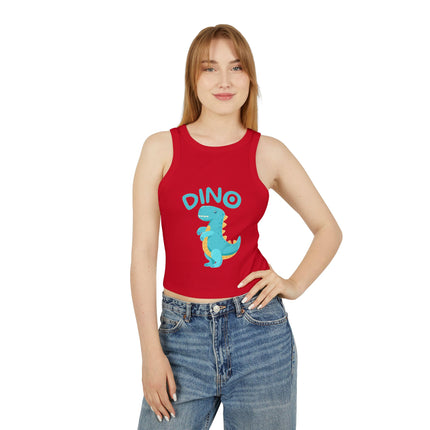 Blue Dino Graphic designed Women's Micro Rib Racer Tank Top