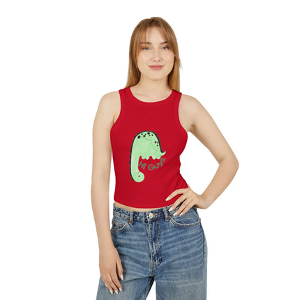 Hi Guys green dino Graphic designed Women's Micro Rib Racer Tank Top