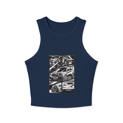 Damen Micro Rib Racer Tank Top mit Auto-Enthusiasten-Motiv