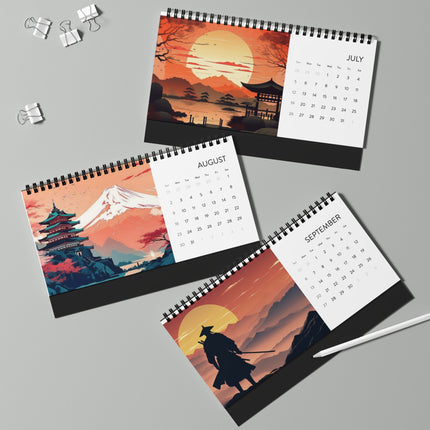 2026 Dragon Desktop Calendar — Samurai Art Grid Planner