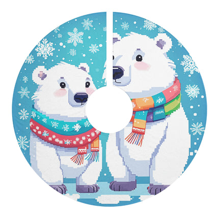 Cute 2 Polar Bear enjoys Snow design themed Christmas Tree Skirts