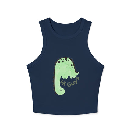 Hi Guys green dino Graphic designed Women's Micro Rib Racer Tank Top