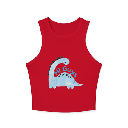 Hi Guys blue dino Graphic designed Women's Micro Rib Racer Tank Top