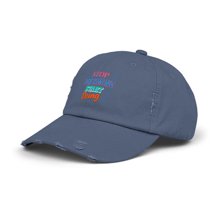 Unisex Distressed Cap mit Typografie-Motiven 