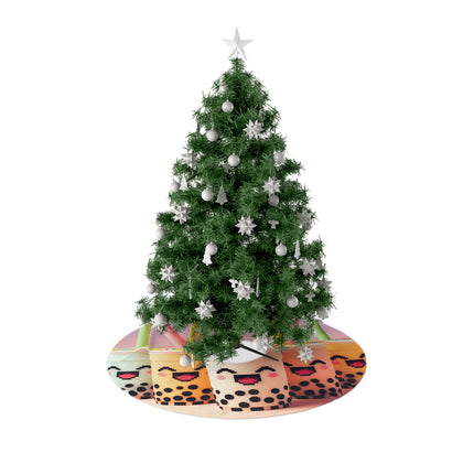 Boba tea and Friends smiling design themed Christmas Tree Skirts