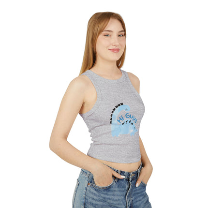 Hi Guys blue dino Graphic designed Women's Micro Rib Racer Tank Top