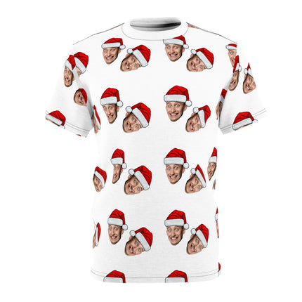 Christmas Face Pattern Tee — Personalized Santa Hat All-Over Print Shirt