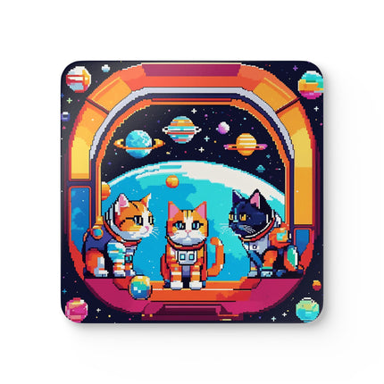 Untersetzer-Set aus Korkholz mit Katzen-im-Weltraum-Design