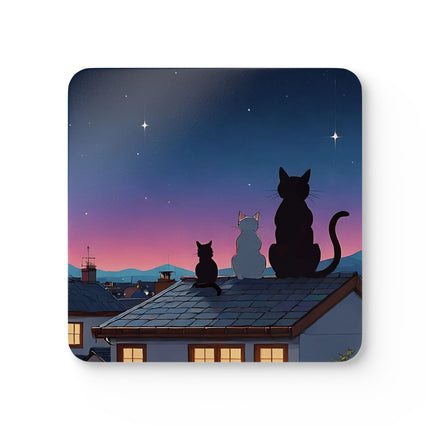 Untersetzer-Set aus Korkholz mit Katze, die in den Himmel schaut
