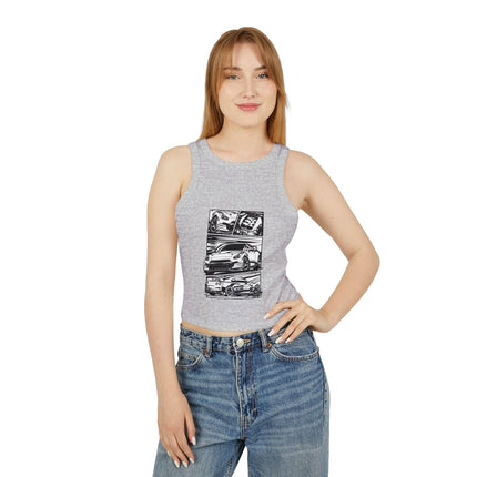 Damen Micro Rib Racer Tank Top mit Auto-Enthusiasten-Motiv