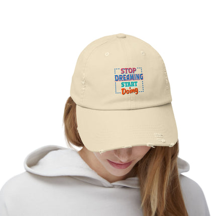 Unisex Distressed Cap mit Typografie-Motiven 