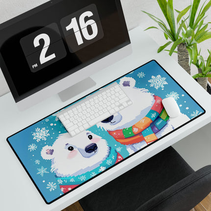 Cute 2 Polar Bear enjoys Snow design themed Desk Mats