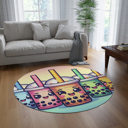 Runder Teppich mit süßem Boba-Tee und Freunden-Design 