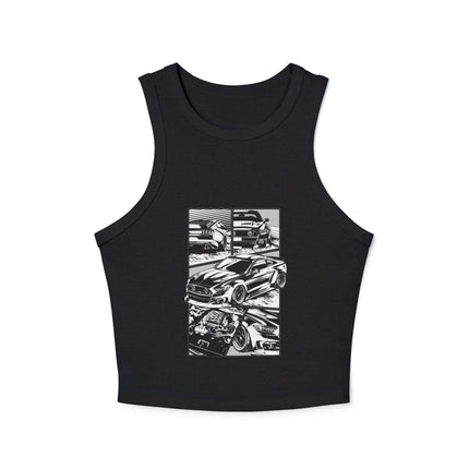 Damen Micro Rib Racer Tank Top mit Auto-Enthusiasten-Motiv