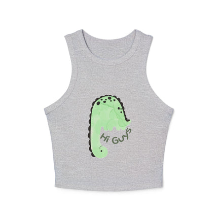 Hi Guys green dino Graphic designed Women's Micro Rib Racer Tank Top