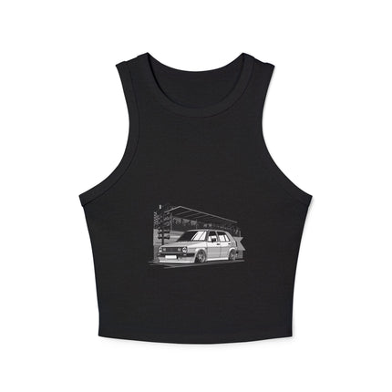Damen Micro Rib Racer Tank Top mit Auto-Enthusiasten-Motiv