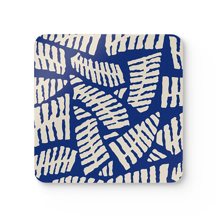 Niedliches Untersetzer-Set aus Korkholz mit blauem Muster