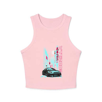 Damen Micro Rib Racer Tank Top mit Auto-Enthusiasten-Motiv