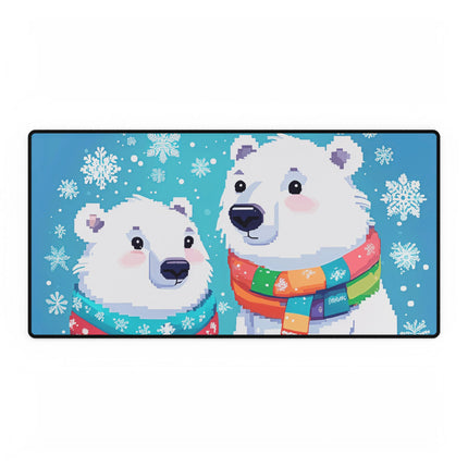 Cute 2 Polar Bear enjoys Snow design themed Desk Mats