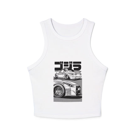 Damen Micro Rib Racer Tank Top mit Auto-Enthusiasten-Motiv