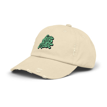 Unisex Distressed Cap mit Typografie-Motiven 