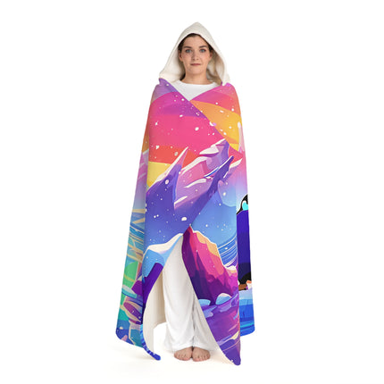 Niedliche 2 Pinguine genießen Design Themen Kapuze Sherpa Fleece Decke 