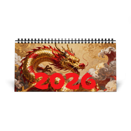 2026 Dragon Desktop Calendar — Samurai Art Grid Planner