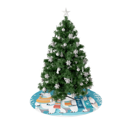 Cute Polar bear Brothers enjoys snow design themed Christmas Tree Skirts